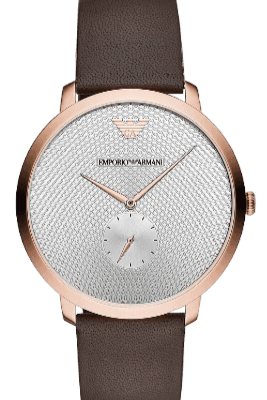 Emporio Armani Modern Slim Analog Silver Dial Brown Leather Strap Watch For Men - AR11163